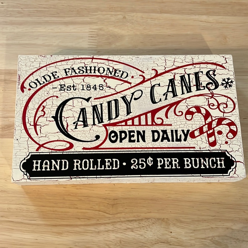 Crackle finish old fashioned candy cane Christmas box sign